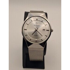 WWOOR Quartz Watch Men's Silver Tone Steel Mesh Band Date Display Watch
